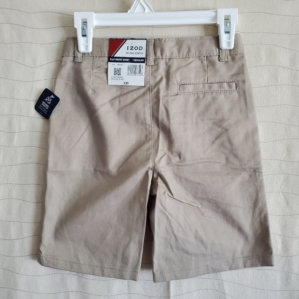 NEW Izod Youth Khaki Natural Stretch Flat Front Shorts Size 7 Regular - Picture 5 of 7